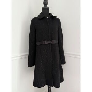 Chic wool coat DKNY Black Sequin Tweed A-Line Satin Bow Belt elegant  women Sz M